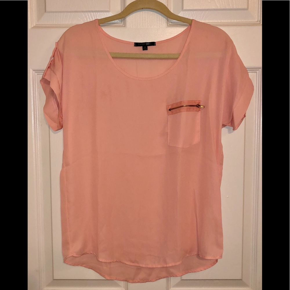 Blush Pink Sheer Short Sleeve Blouse Small